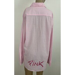 PINK Victoria's Secret Women's L Pink Striped Button Night Shirt Spell Out